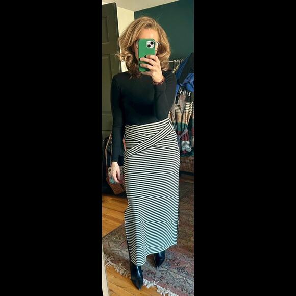 Vintage 90's Black and White Striped Slitted Maxi Skirt Size Small - Picture 1 of 7